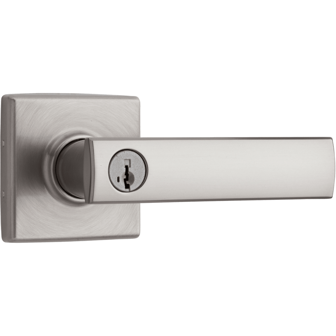 Vedani Square Keyed Entry Lever featuring SmartKey Security™ in Satin Nickel