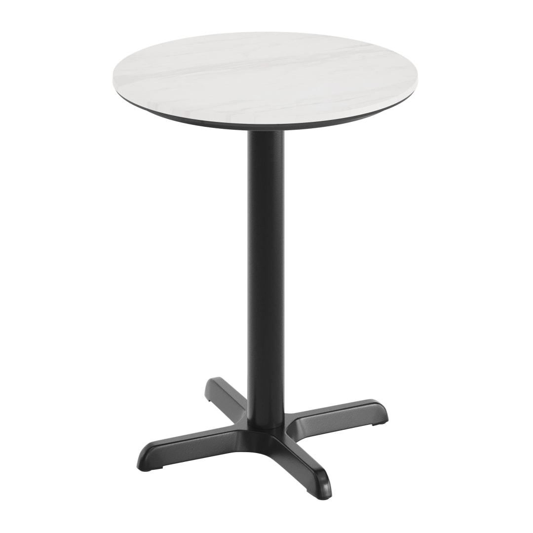 TopGuard 24" Round Tabletop, Seamless Surface Technology, White Faux Marble, 22x22 Black Table Height X-Base, Moisture, Scratch, Heat, UV Resistant