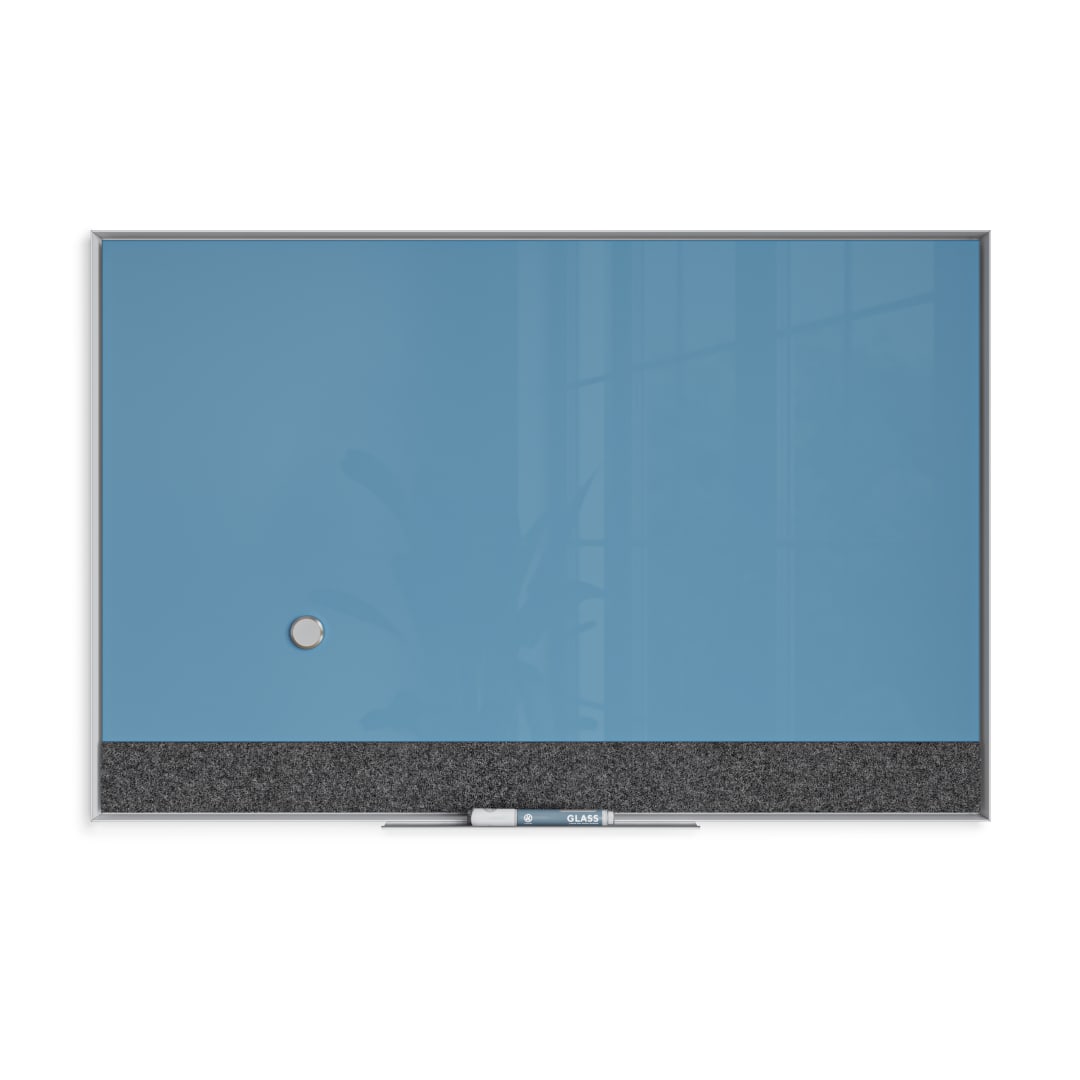 U Brands® White Aluminum Frame Magnetic Glass Dry Erase Board, 36" x 24" Blue (Actual Size 35" x 23")