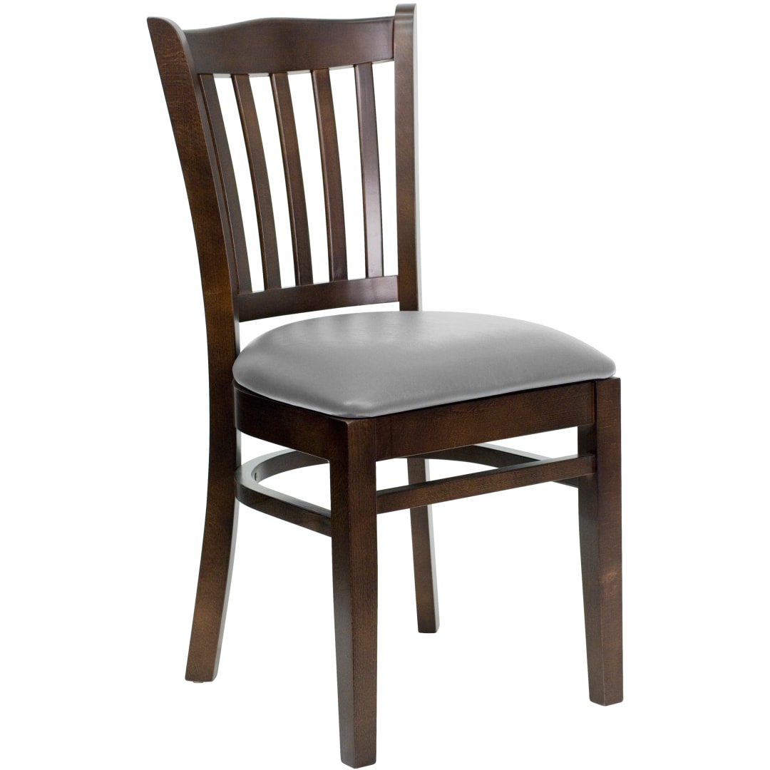 HERCULES Series Vertical Slat Back Walnut Wood Restaurant Chair - Custom Upholstered Seat