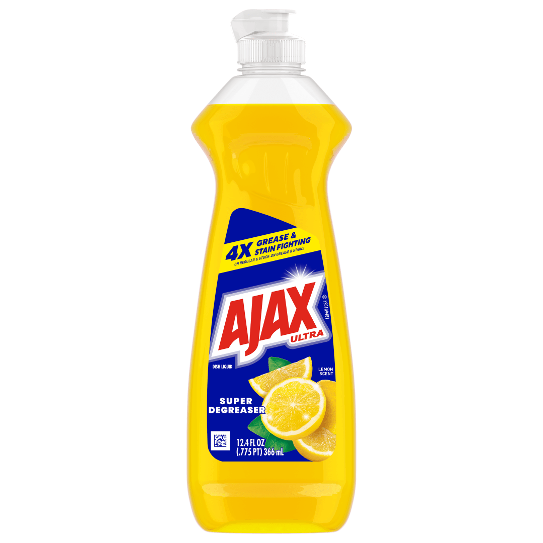 Ajax Ultra Liquid Dish Soap, Super Degreaser, Mess-Free, Easy-Flip Cap, Lemon Scent, 12.4 fl oz
