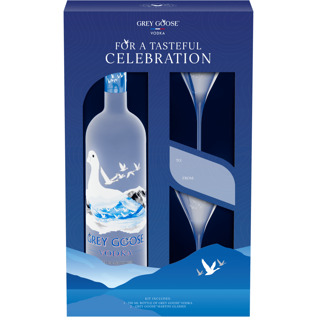 Grey Goose Vodka Gift Pack With Two Branded Martini Glasses, 750 Ml Bottle 40% 750mL