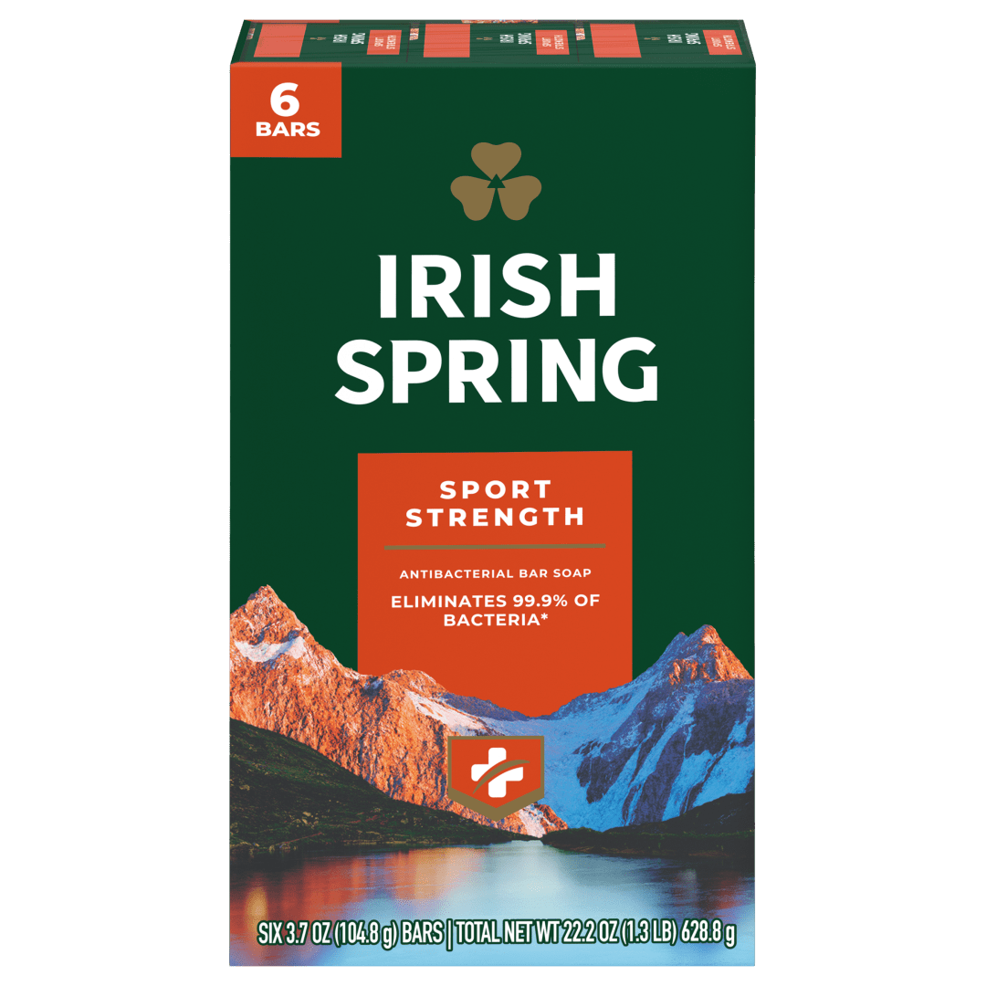 Irish Spring Sport Strength Antibacterial Bar Soap for Men, 3.7 oz, 6 Pack