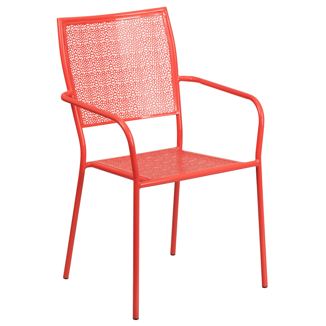 Oia Commercial Grade Coral Indoor-Outdoor Steel Patio Arm Chair with Square Back