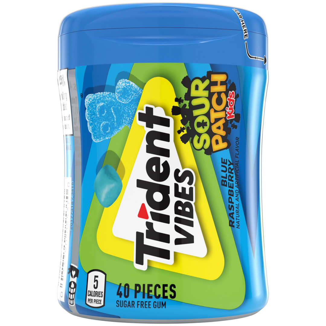 Trident Vibes SOUR PATCH KIDS Sugar Free Chewing Gum Blue Raspberry 40 pc Bottle