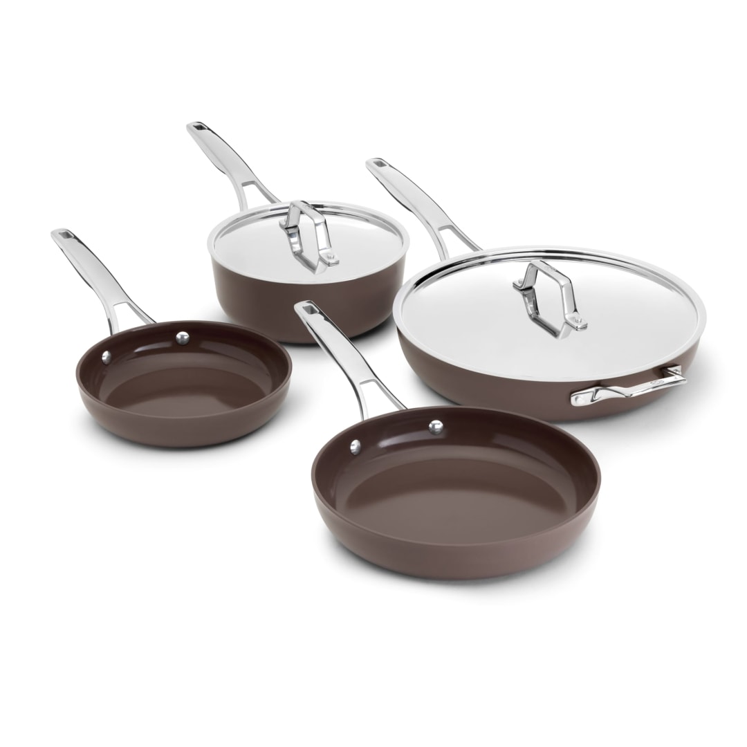 Calphalon Premier Ceramic Nonstick 6 Piece Cookware Set, Durable Pots and Pans for Everyday Cooking, Long Lasting PFAS-Free Kitchen Set, Dishwasher Safe, Fond