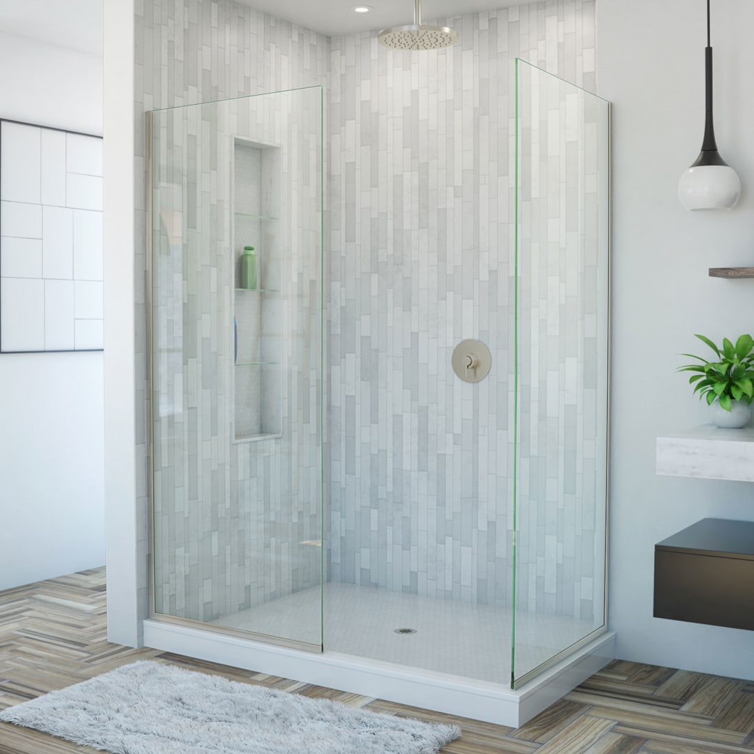 DreamLine Linea Two 30 inch W x 72 inch H Individual Frameless Fixed Shower Screens each in Brushed Nickel