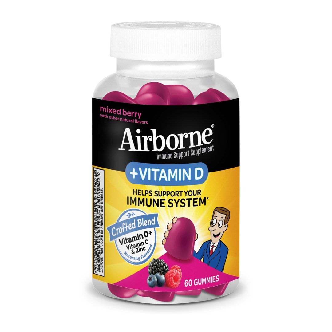 Airborne Vitamin C 180mg + Vitamina D amb Zinc Gominoles per a adults, gust de fruits del bosc, 60 gominoles