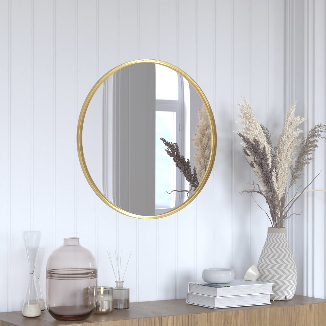 Julianne 24" Round Gold Metal Framed Wall Mirror - Large Accent Mirror for Bathroom, Vanity, Entryway, Dining Room, &amp; Living Room