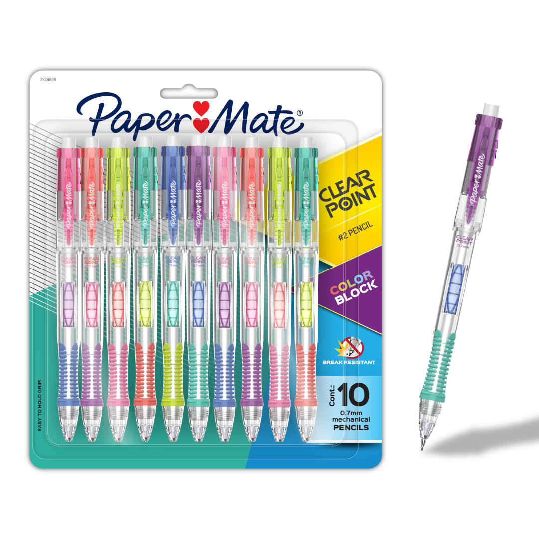 Paper Mate Clearpoint Mechanical Pencil, Color Block Edition, HB #2 Lead (0.7mm), 10 Count