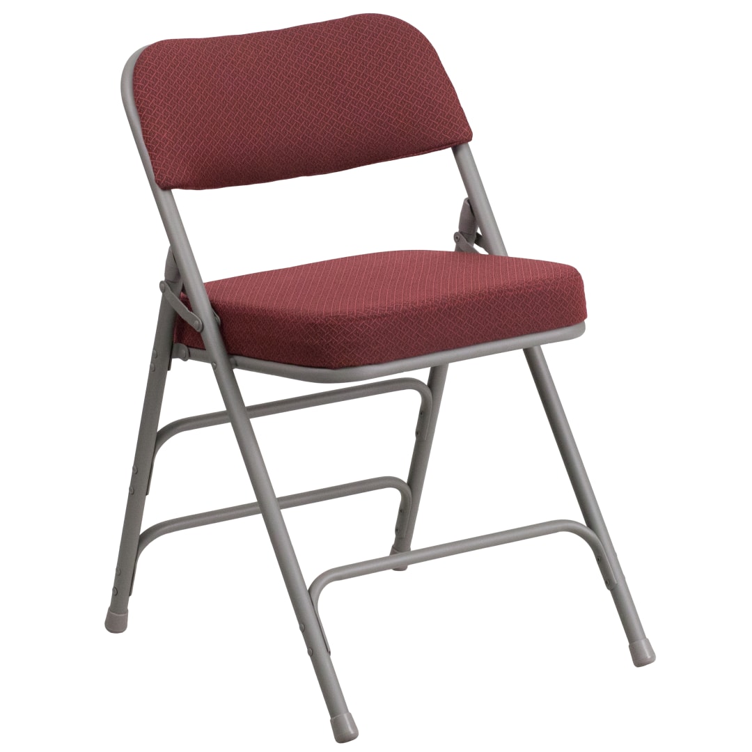 HERCULES Series Premium Curved Triple Braced &amp; Double Hinged Burgundy Fabric Metal Folding Chair