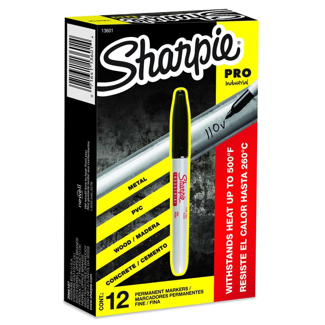 Sharpie® Industrial Permanent Markers, Fine Point, Black, Box of 12