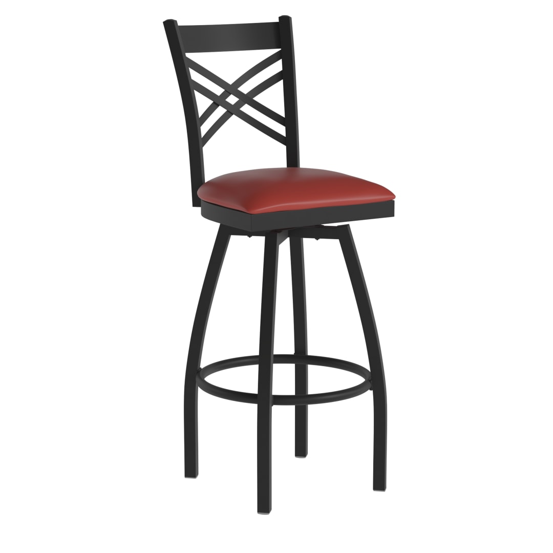 HERCULES Black ''X'' Back Swivel Metal Barstool - Red Vinyl Seat