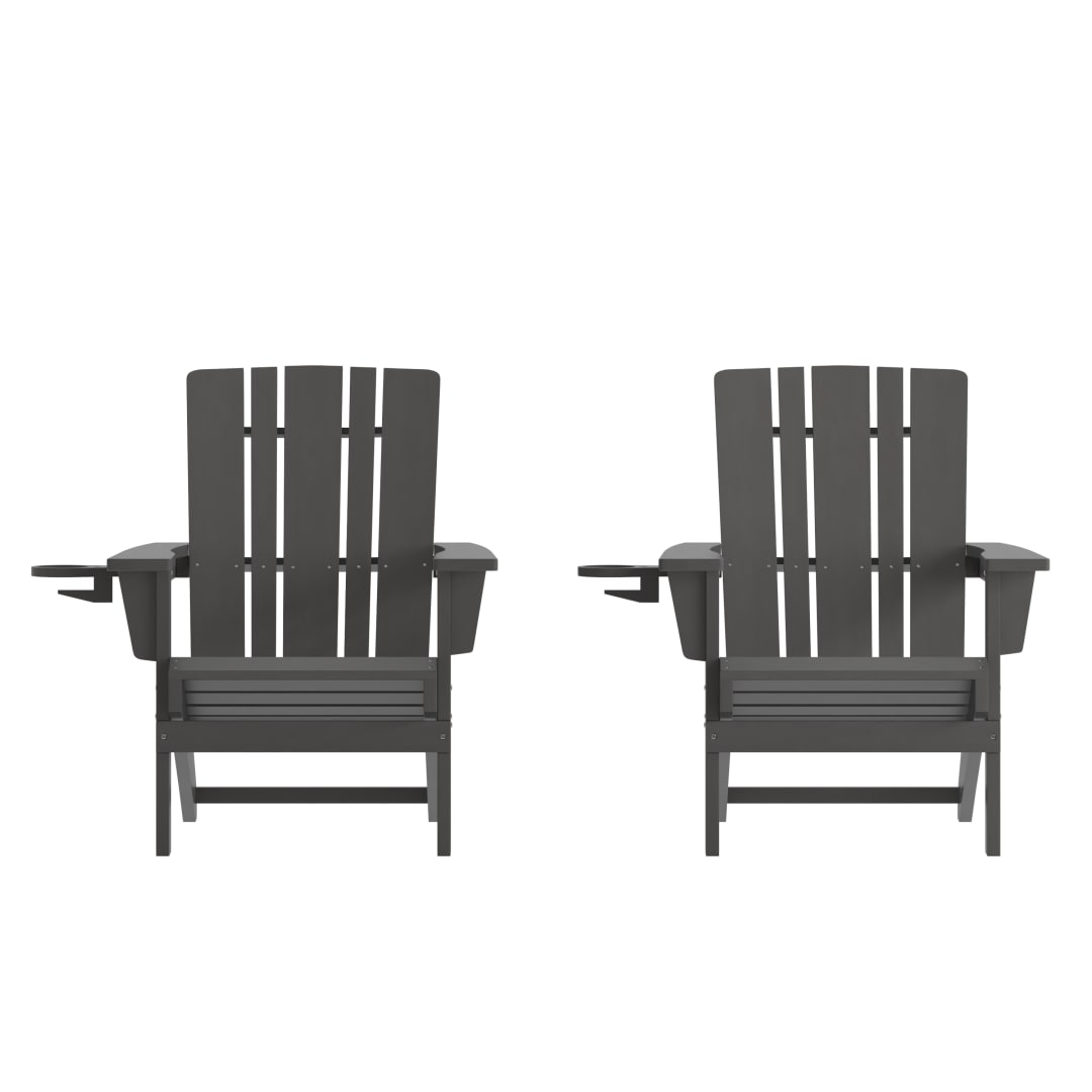 Halifax Adirondack Chair with Cup Holder, Weather Resistant HDPE Adirondack Chair in Gray, Set of 2