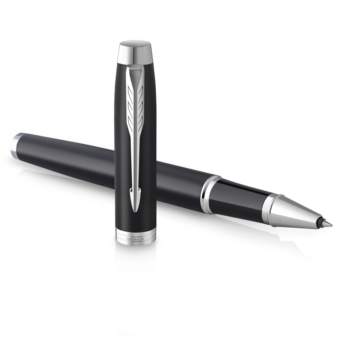 Parker IM Bolígrafo roller | negro mate con detalles cromados | punta fina con tinta negra | caja para regalo