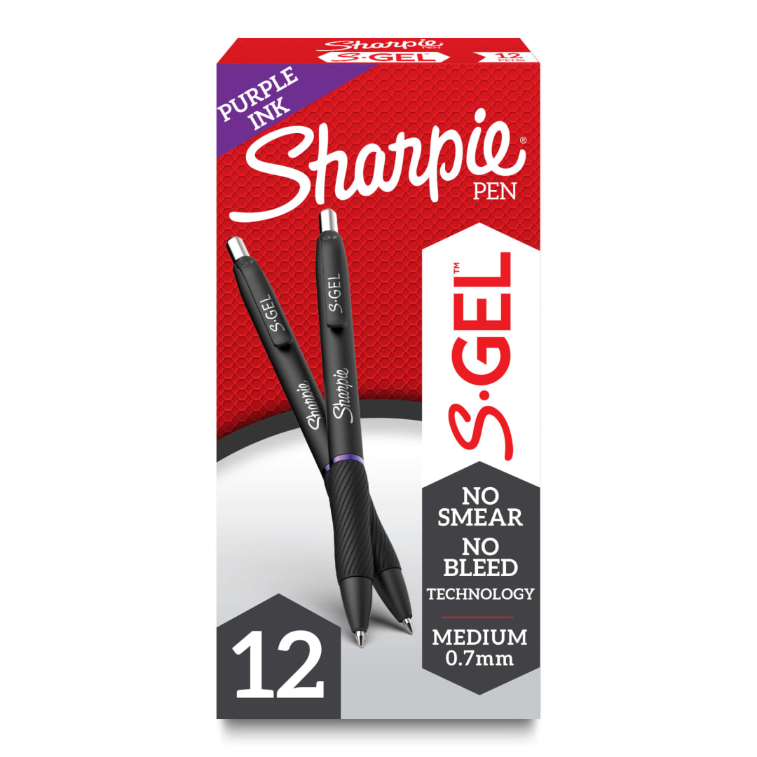 Sharpie® S-Gel, Gel Pens, Medium Point (0.7mm), Purple Gel Ink Pens, 12 Count