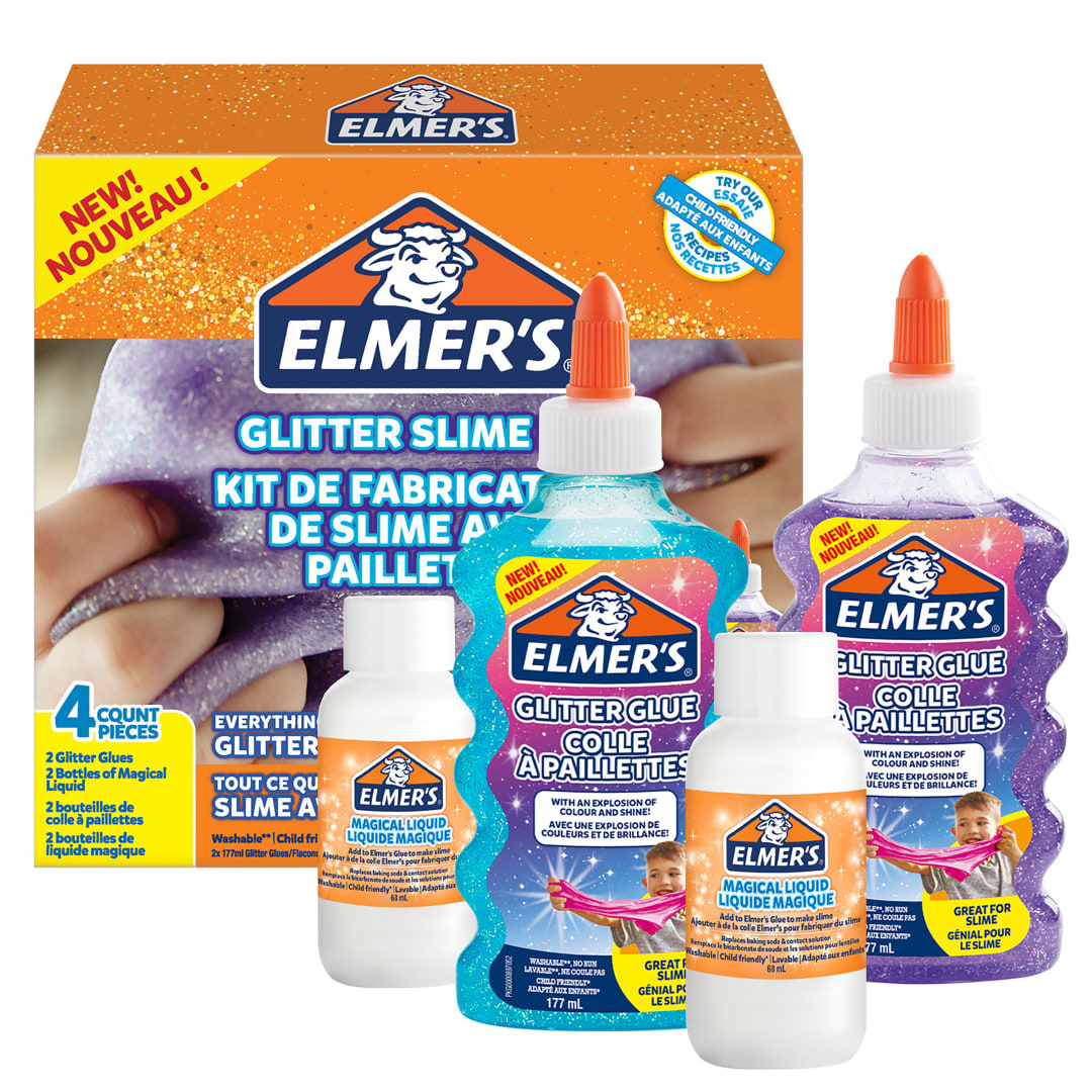 Elmer’s kit de slimepegamento con purpurina morado y azul + 2 botellas de activador líquido mágico para slime4 unidades