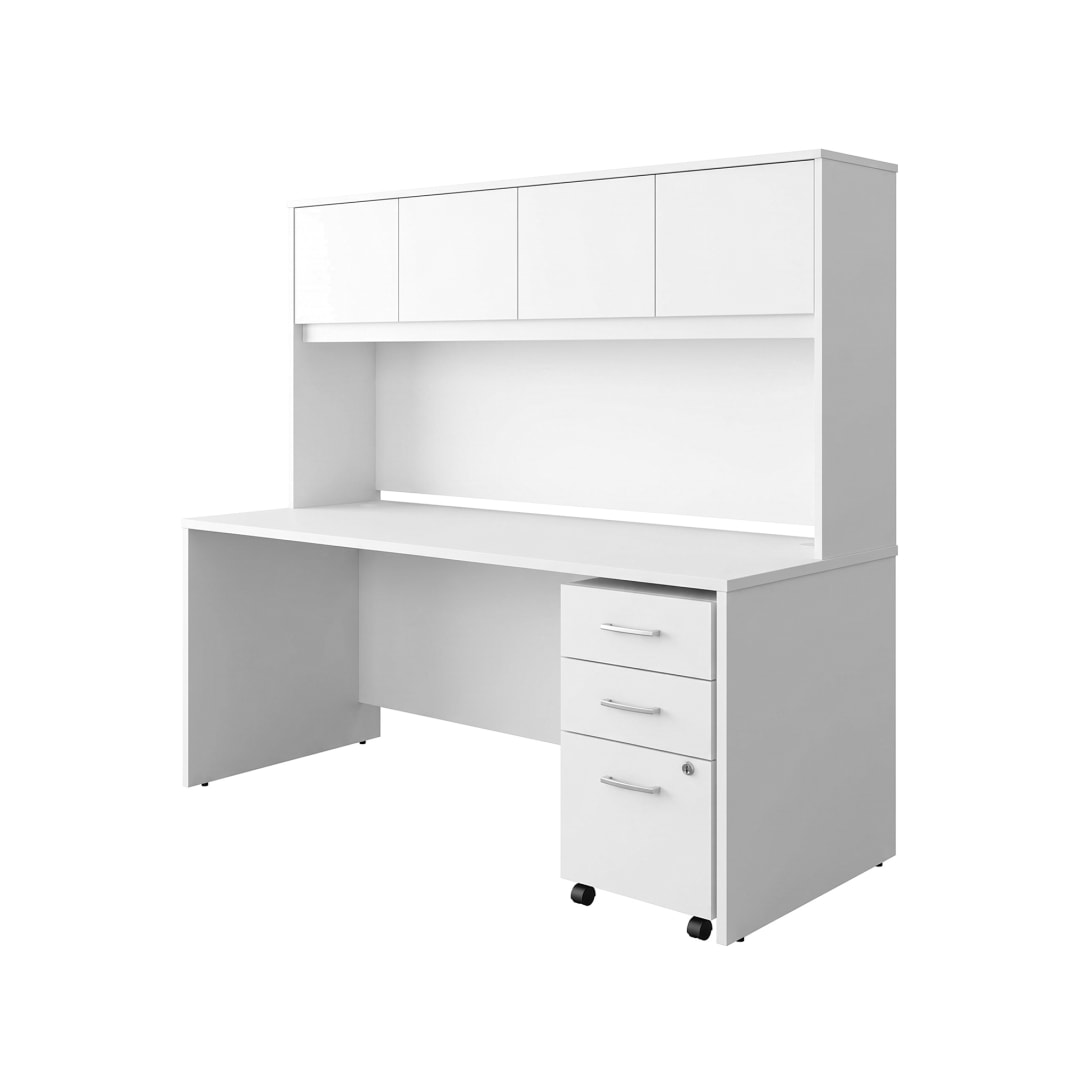 Cornerstone 71"W x 29.25"D Executive Desk with Hutch and 3-Drawer Mobile Pedestal, White