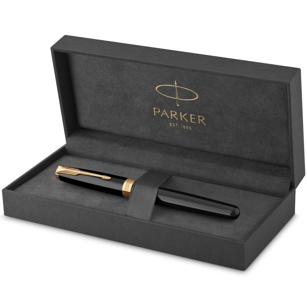 Parker Sonnet Fountain Pen | Black Lacquer with Gold Trim | Fine Nib | Gift Box