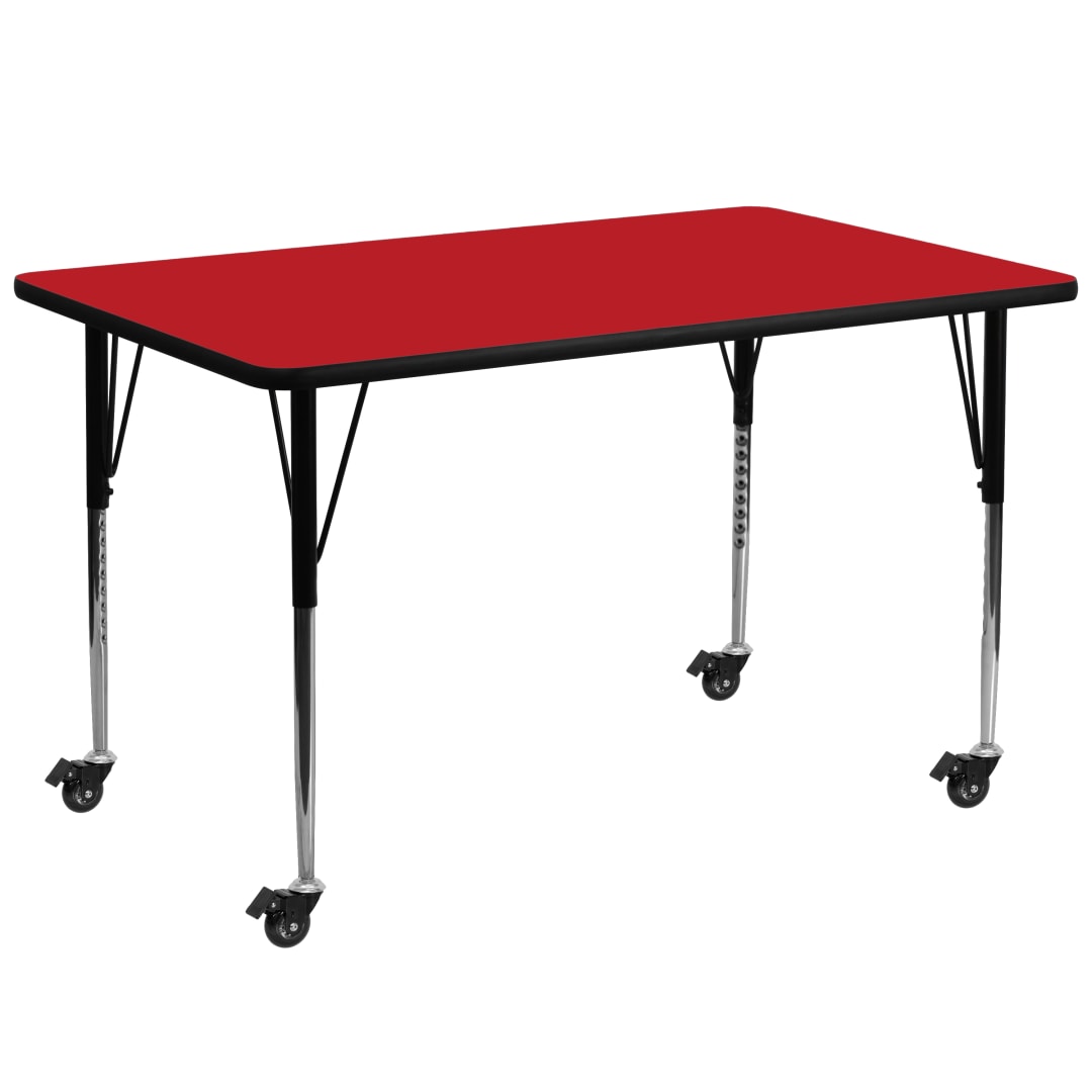 Wren Mobile 30''W x 72''L Rectangular Red HP Laminate Activity Table - Standard Height Adjustable Legs