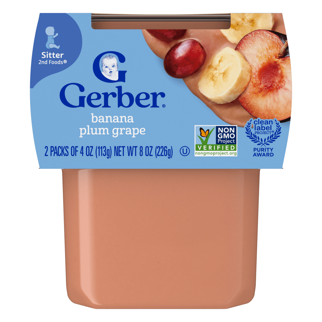 Gerber Stage 2 Baby Food, Banana Plum Grape Puree Tubs, Baby Puree, 2PK