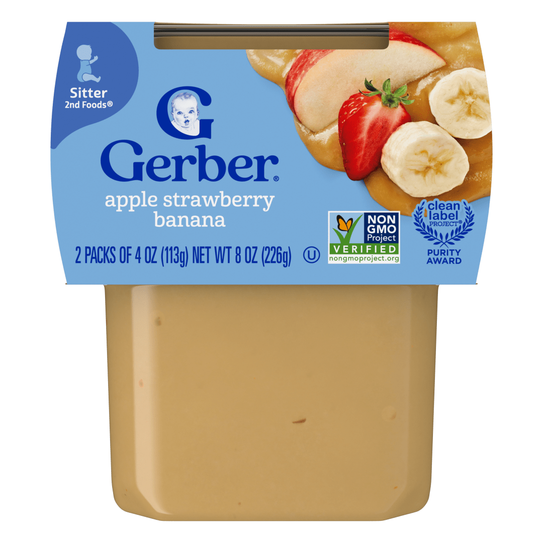 Gerber Stage 2 Baby Food, Apple Strawberry Banana Puree Tubs, Baby Puree, 2PK