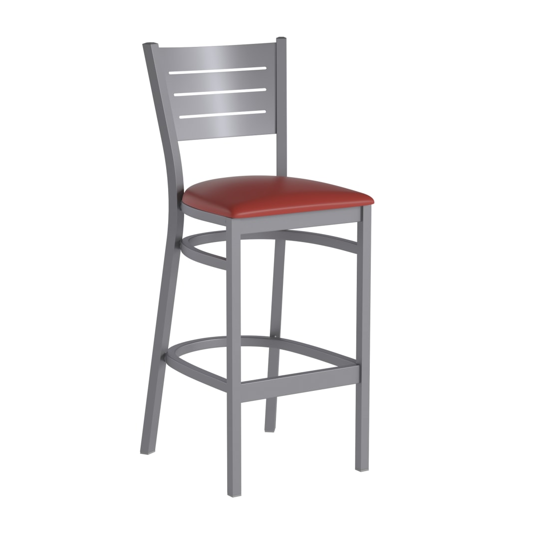 HERCULES Silver Slat Back Metal Restaurant Barstool - Red Vinyl Seat