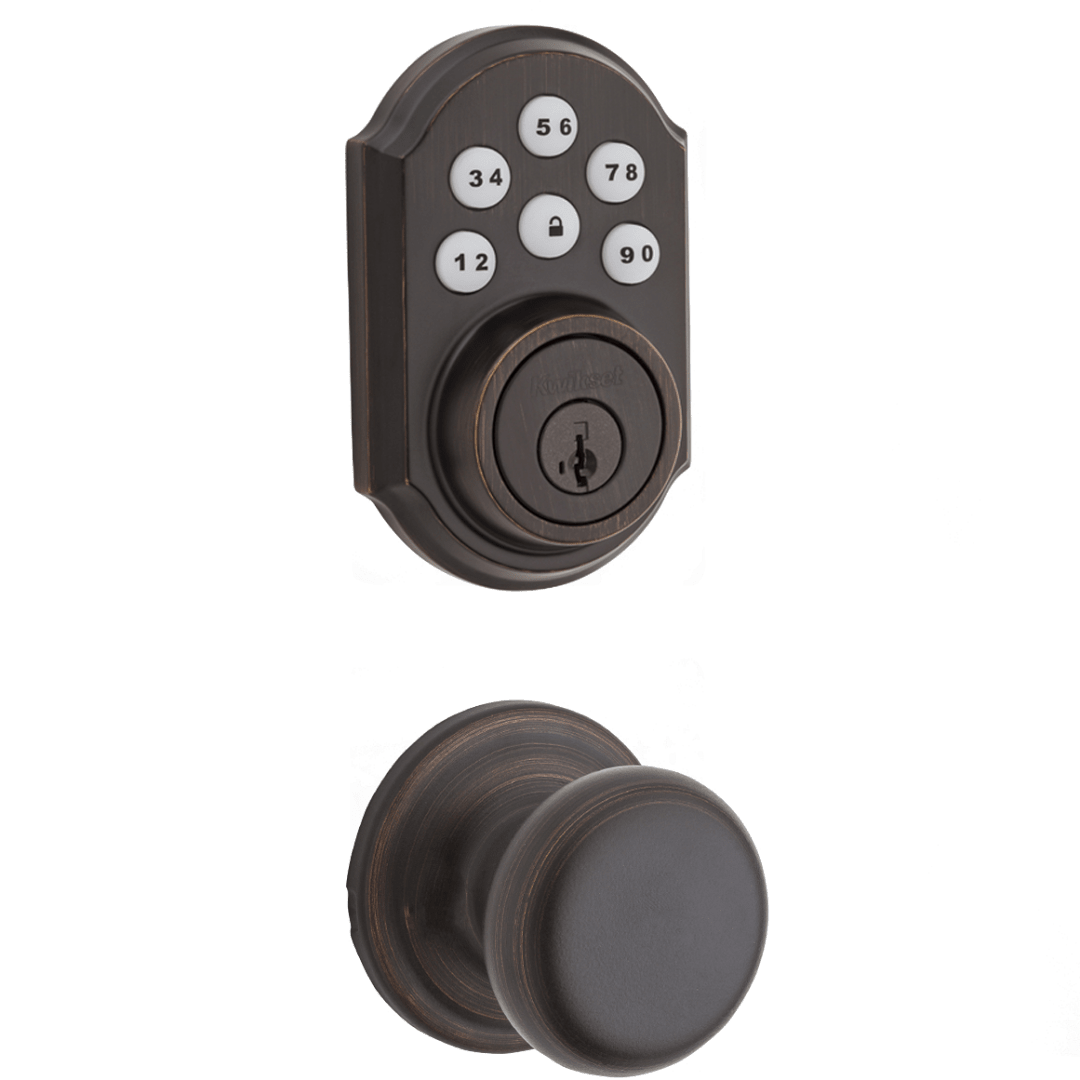 909 SmartCode Electronic Deadbolt featuring SmartKey Security™ and Juno Hall/Closet Knob Combo Pack in Venetian Bronze