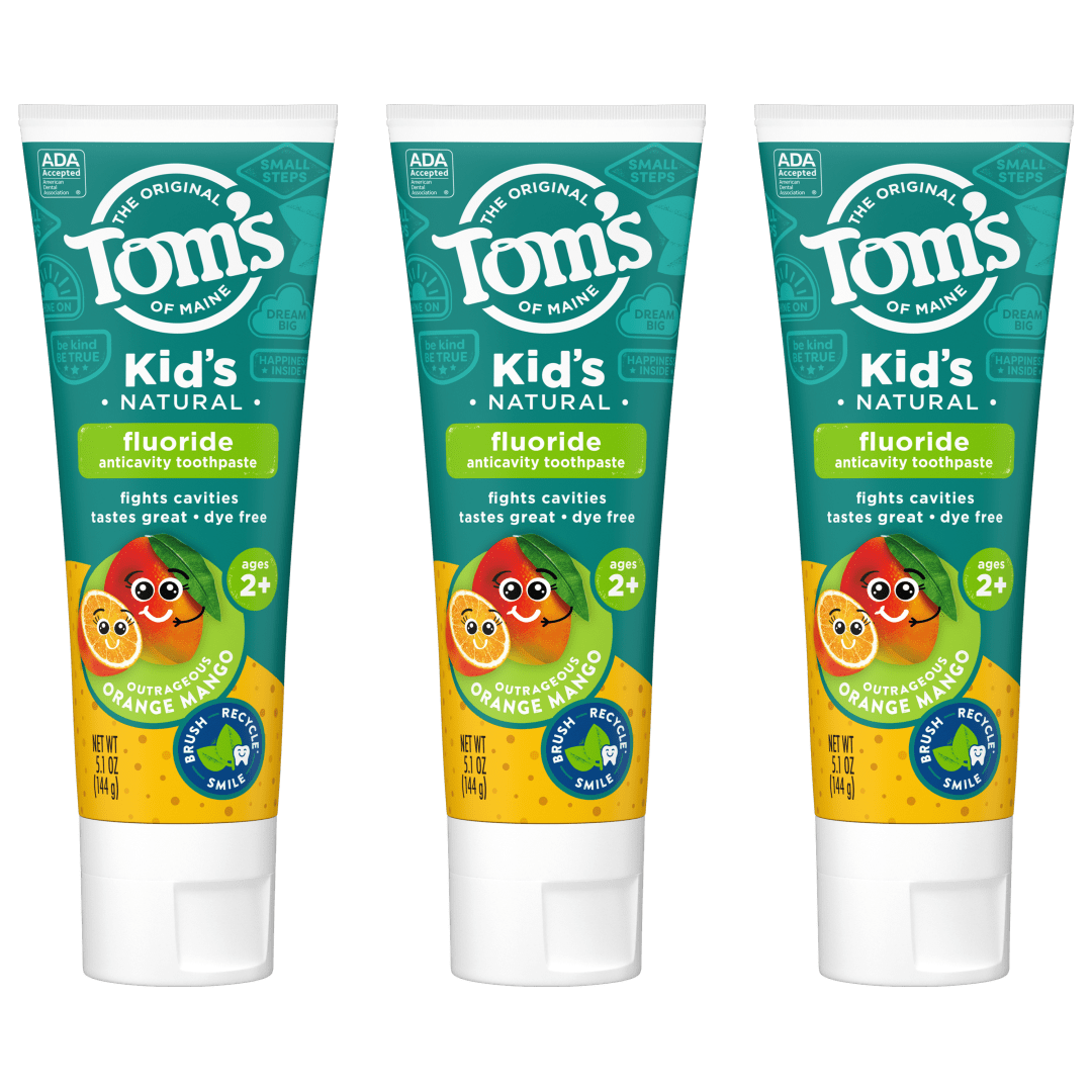 Tom's of Maine Kids Natural Toothpaste with Fluoride for Ages 2+, ADA Approved, Outrageous Orange Mango, 5.1 ounces (3 Pack)
