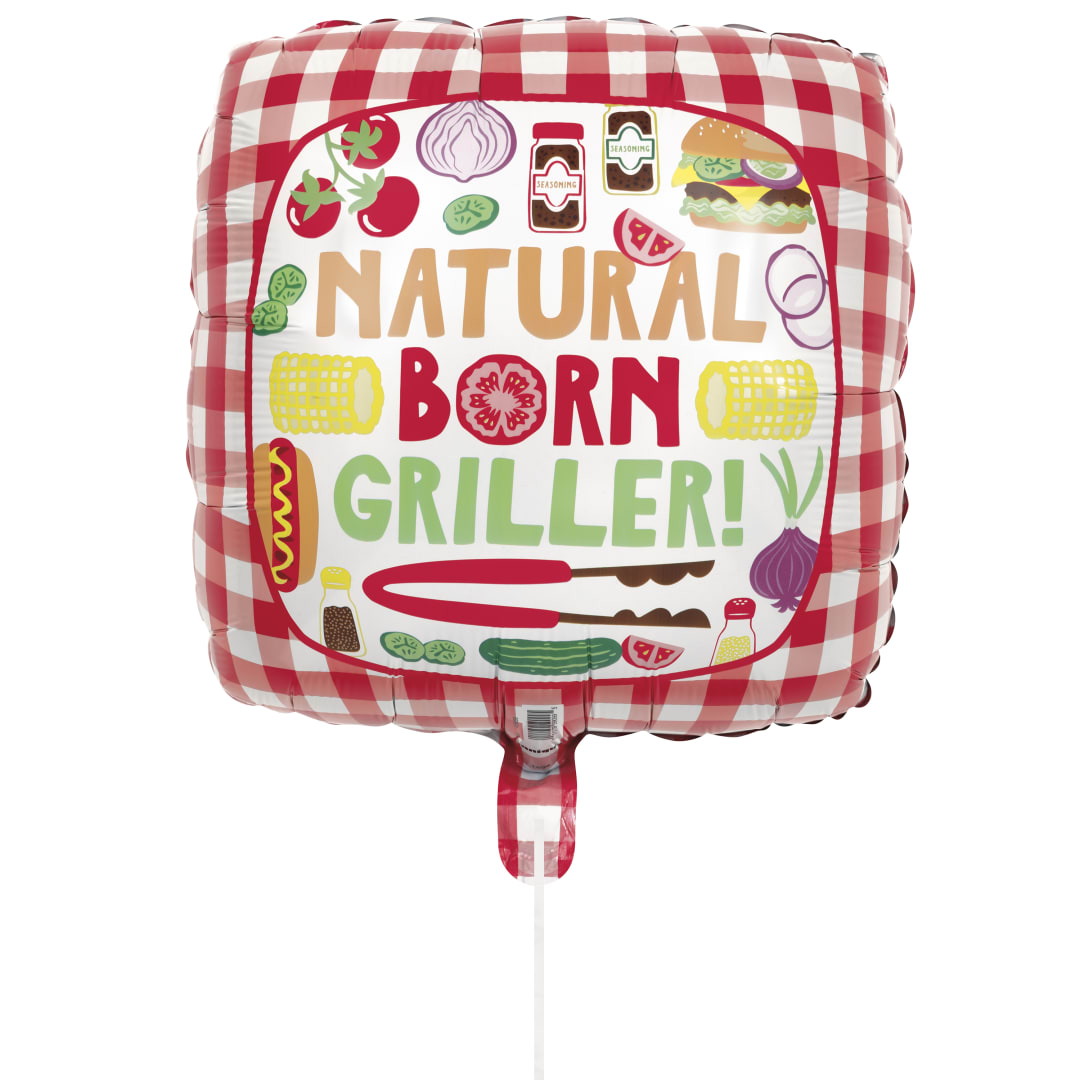 BBQ Party "Natural Born Griller" Square 18" Foil Balloon, Bulk