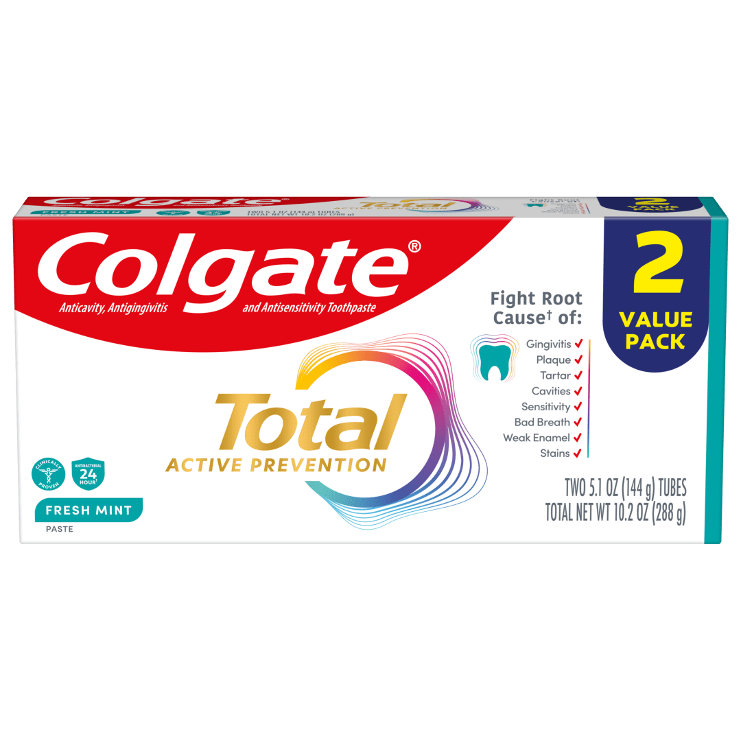 Colgate Total Active Prevention Fresh Mint Toothpaste, 2 Pack, 5.1 oz