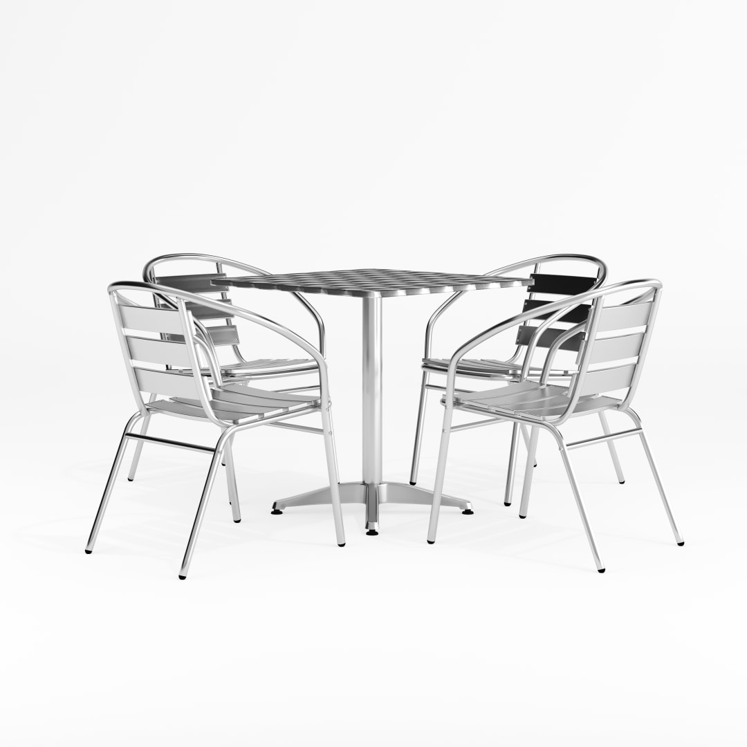 Lila 27.5'' Square Aluminum Indoor-Outdoor Table Set with 4 Slat Back Chairs