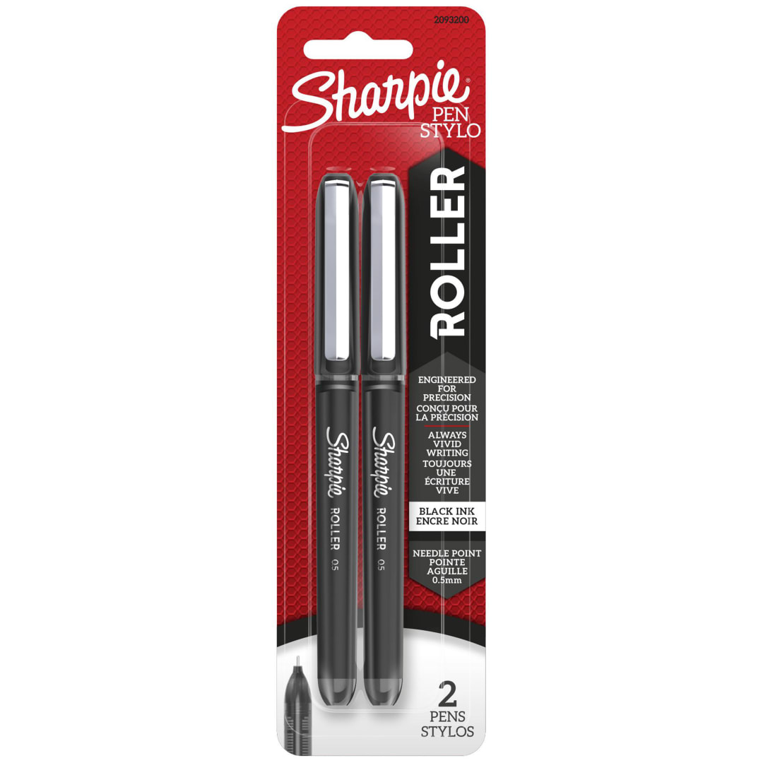 Sharpie® RollerBall® Pen, Needle Point (0.5mm) Precision Pen, Black Ink, 2 Count