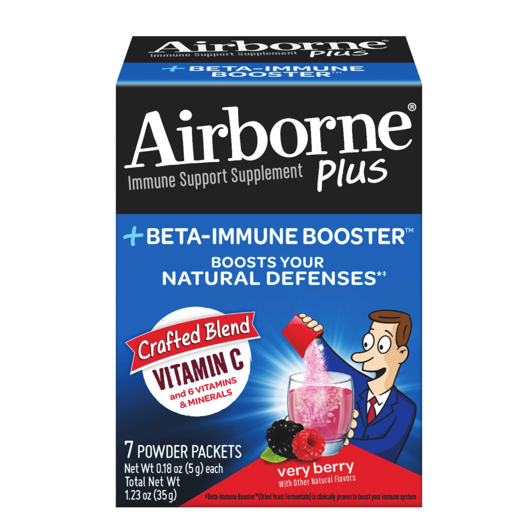 Airborne Plus Beta-Immune Booster Very Berry Powder Packets, 7 count - Vitamin C Immune Support Supplement