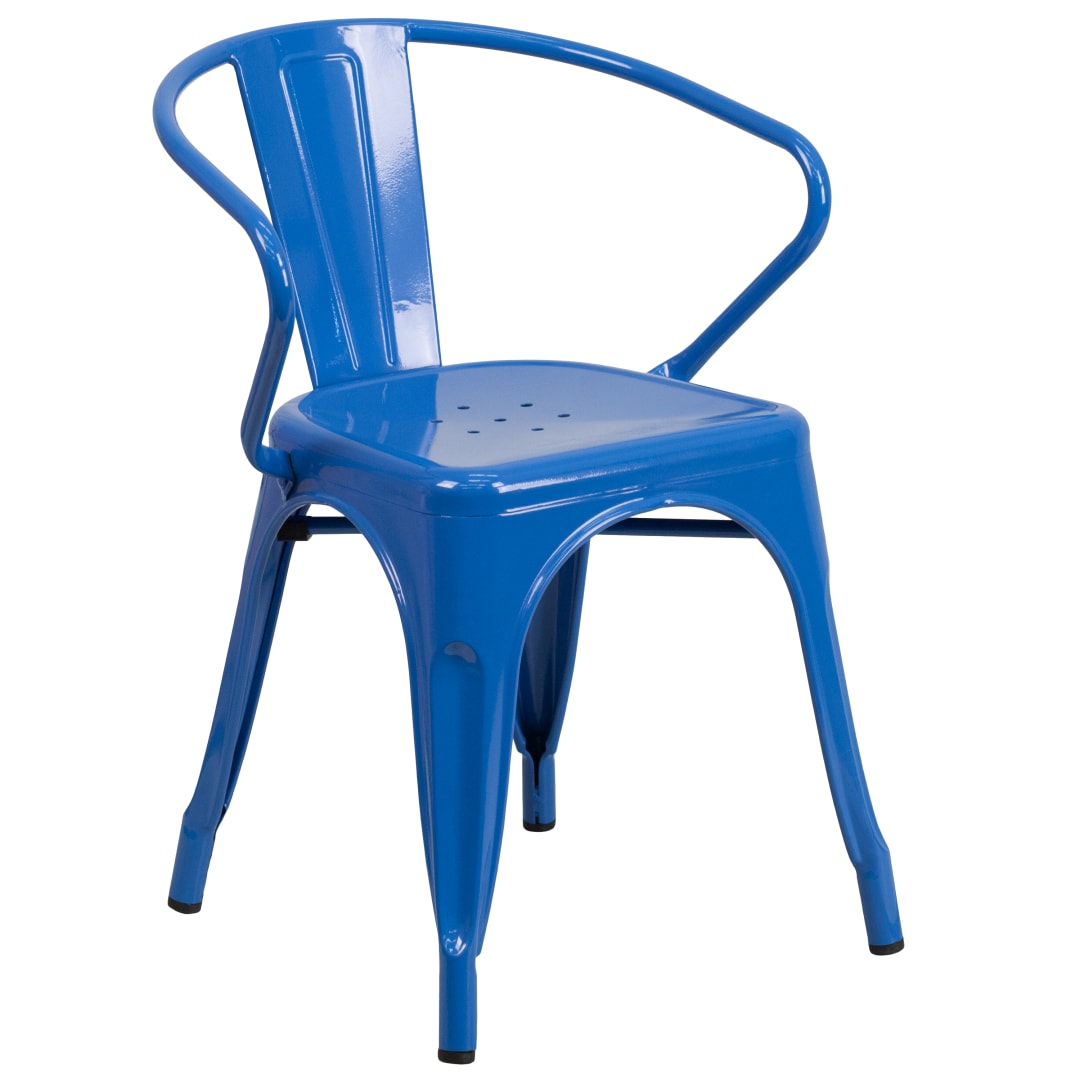 Luna Commercial Grade Blue Metal Indoor-Outdoor Chair with Arms