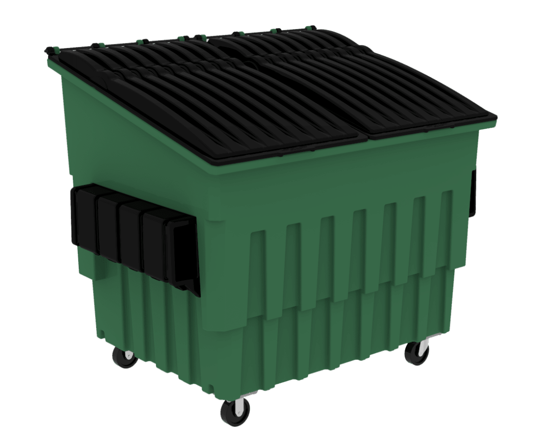 4 Cubic Yard 2000 lbs. Capacity Front Load Container (2 Standard Casters and 2 Swivel Casters) - Waste Green