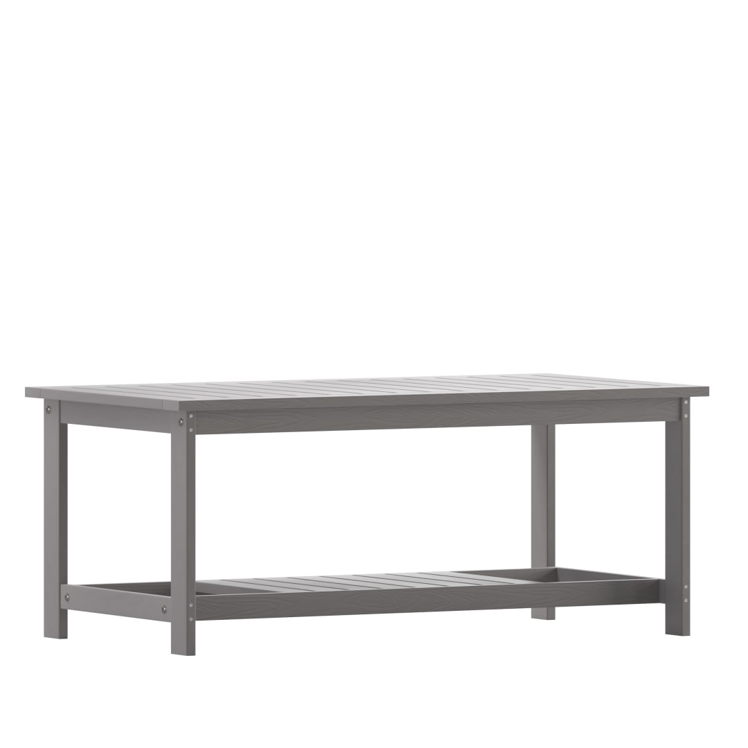 Charlestown All-Weather Poly Resin Wood Two Tiered Commercial Grade Adirondack Slatted Coffee Conversation Table in Gray