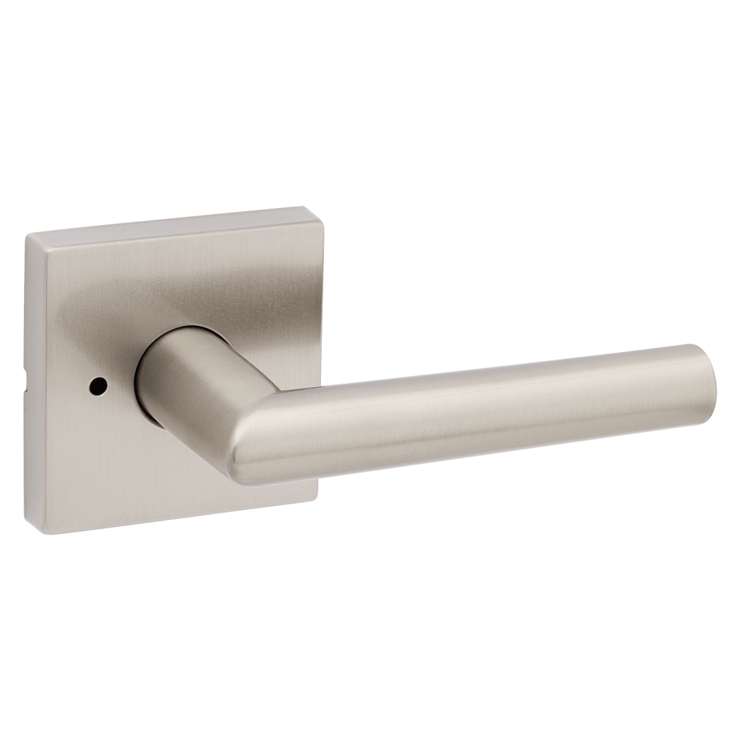 Milan Bed/Bath Door Lever in Satin Nickel with Square Rosette