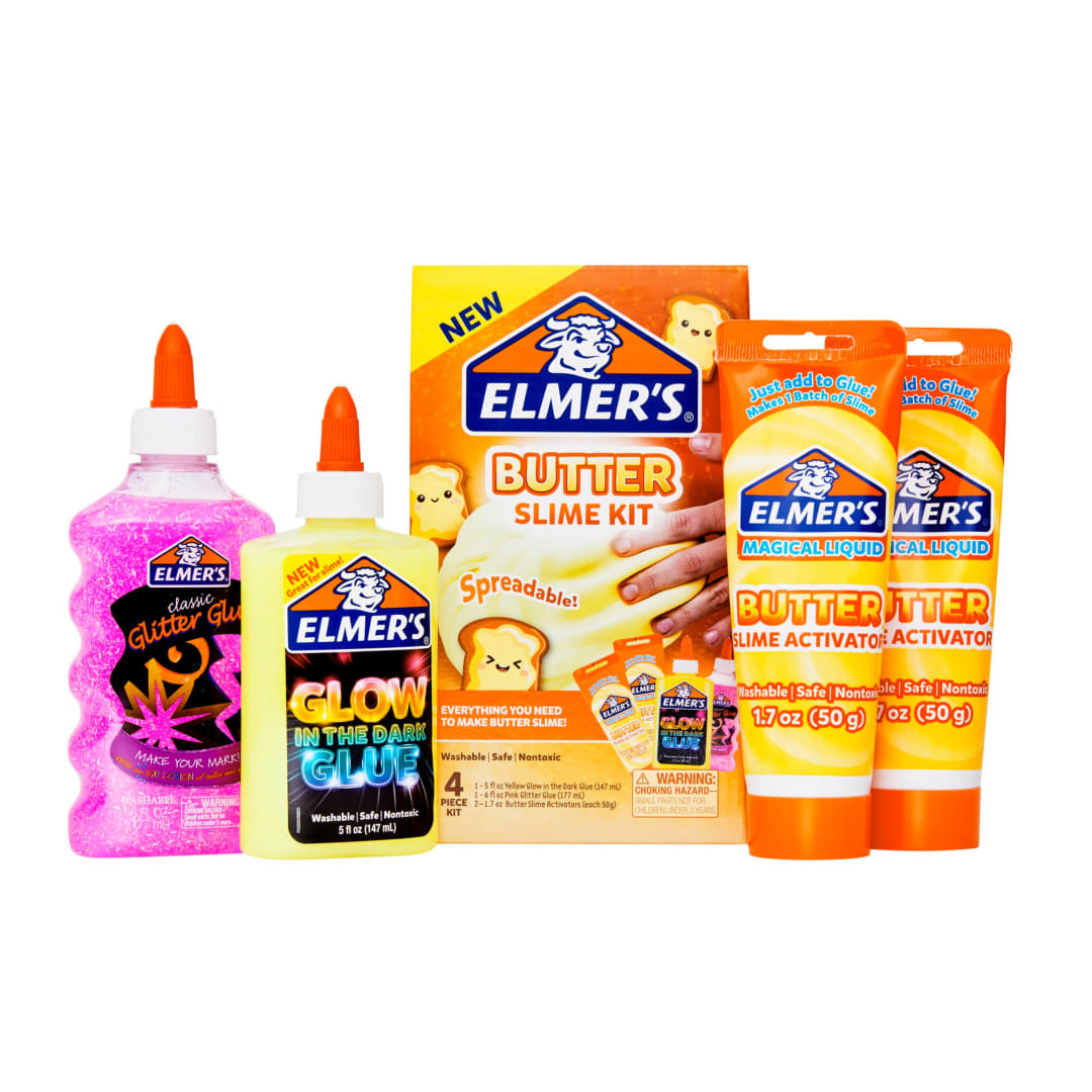 Elmer’s Butter Slime Kit, Includes Elmer’s Glow in the Dark Glue, Elmer’s Glitter Glue, Elmer’s Butter Slime Activator, 4 Count