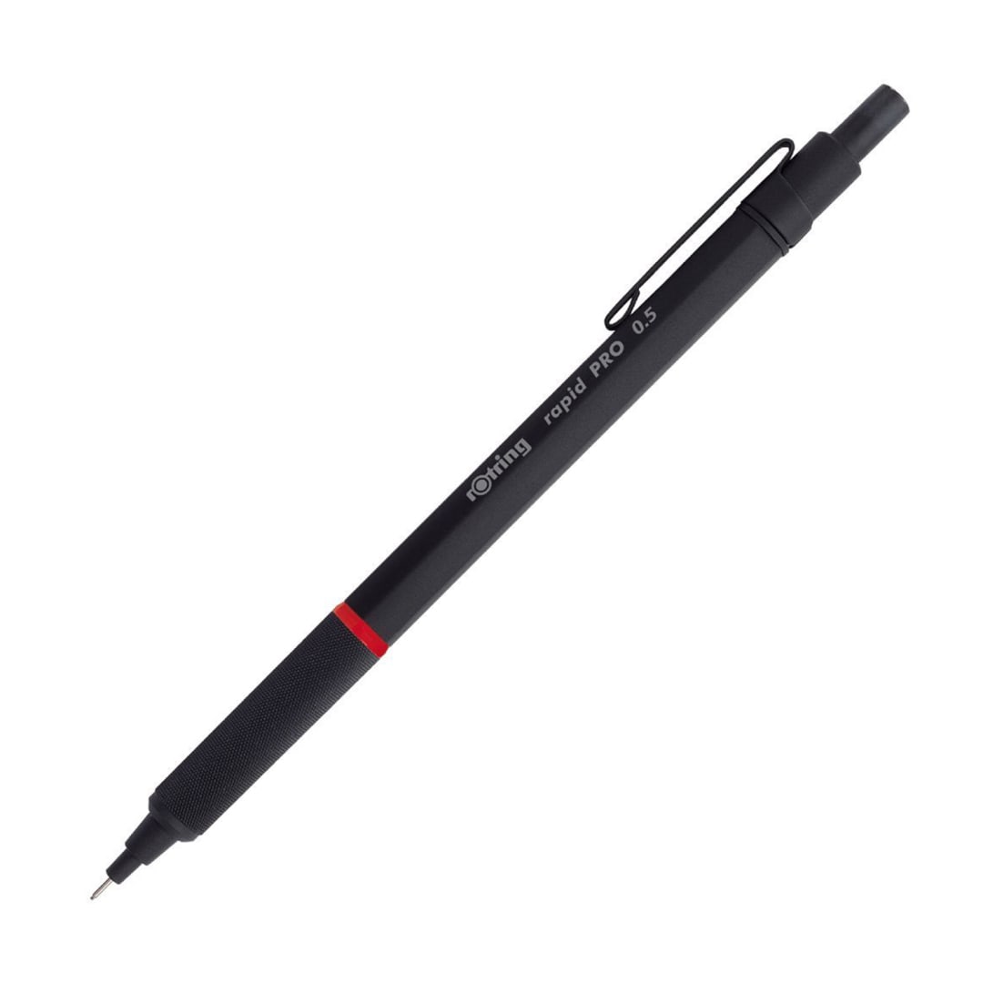 rOtring Rapid Pro Mechanical Pencil | HB 0.5 mm Lead Propelling Pencil | Reduced Lead Breakage | Matte Black Full-Metal Barrel