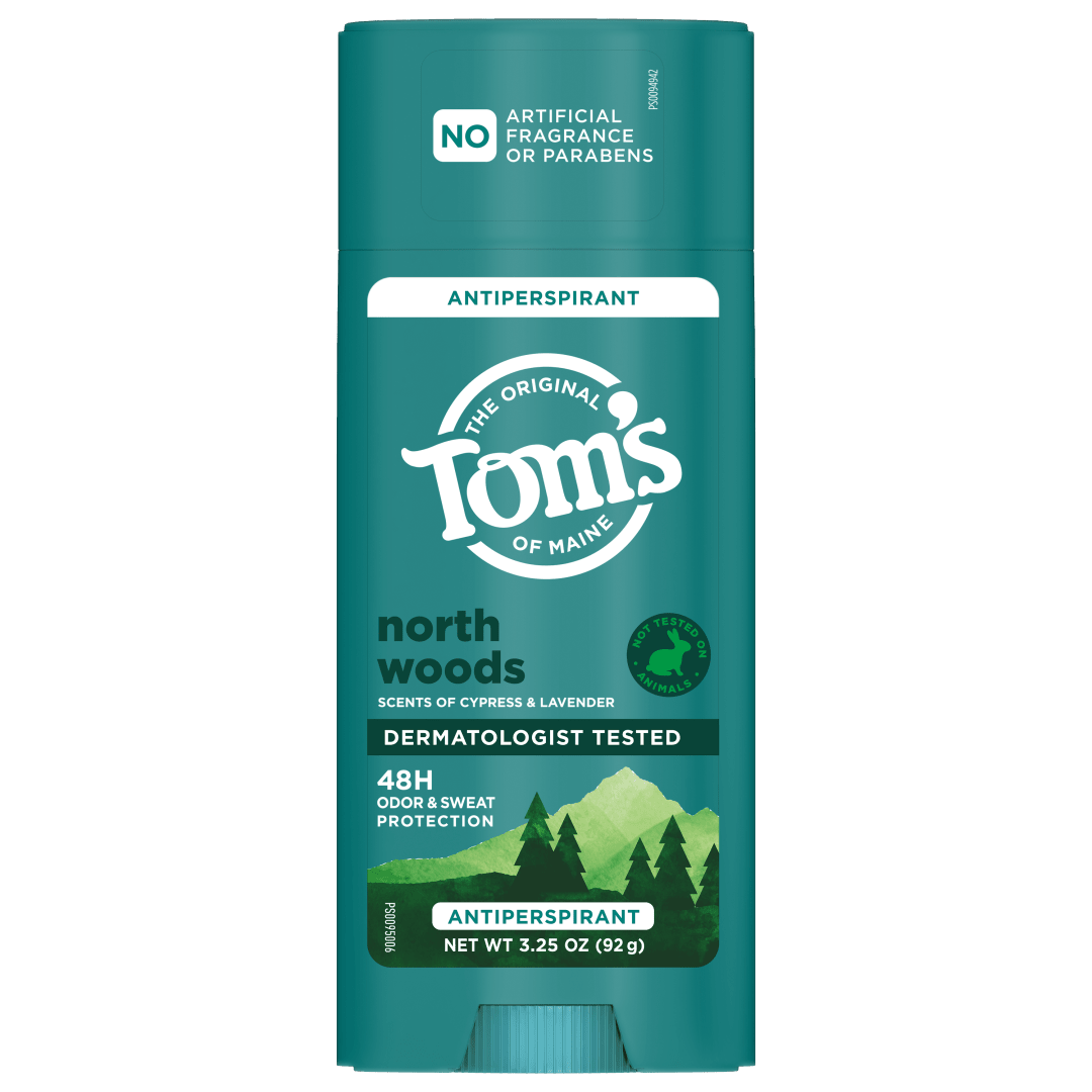 Tom’s of Maine North Woods Antiperspirant for Men and Women, No Artificial Fragrances, Dyes, or Preservatives, Baking Soda Free, 48-Hour Odor and Sweat Protection, 3.25 oz