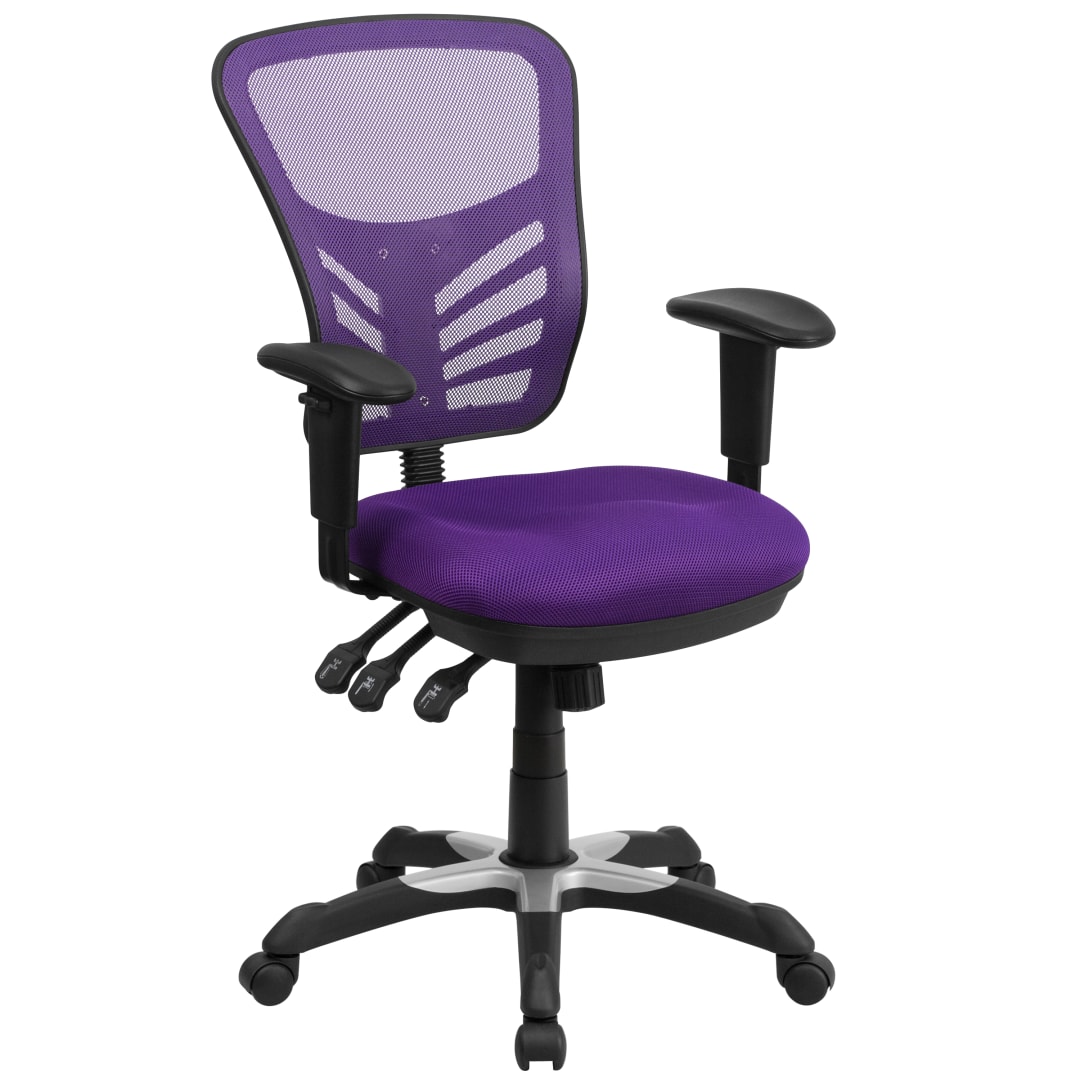 Nicholas Mid-Back Purple Mesh Multifunction Executive Swivel Ergonomic Office Chair with Adjustable Arms