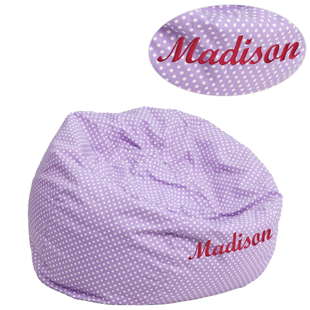 Dillon Personalized Small Lavender Dot Bean Bag Chair for Kids and Teens