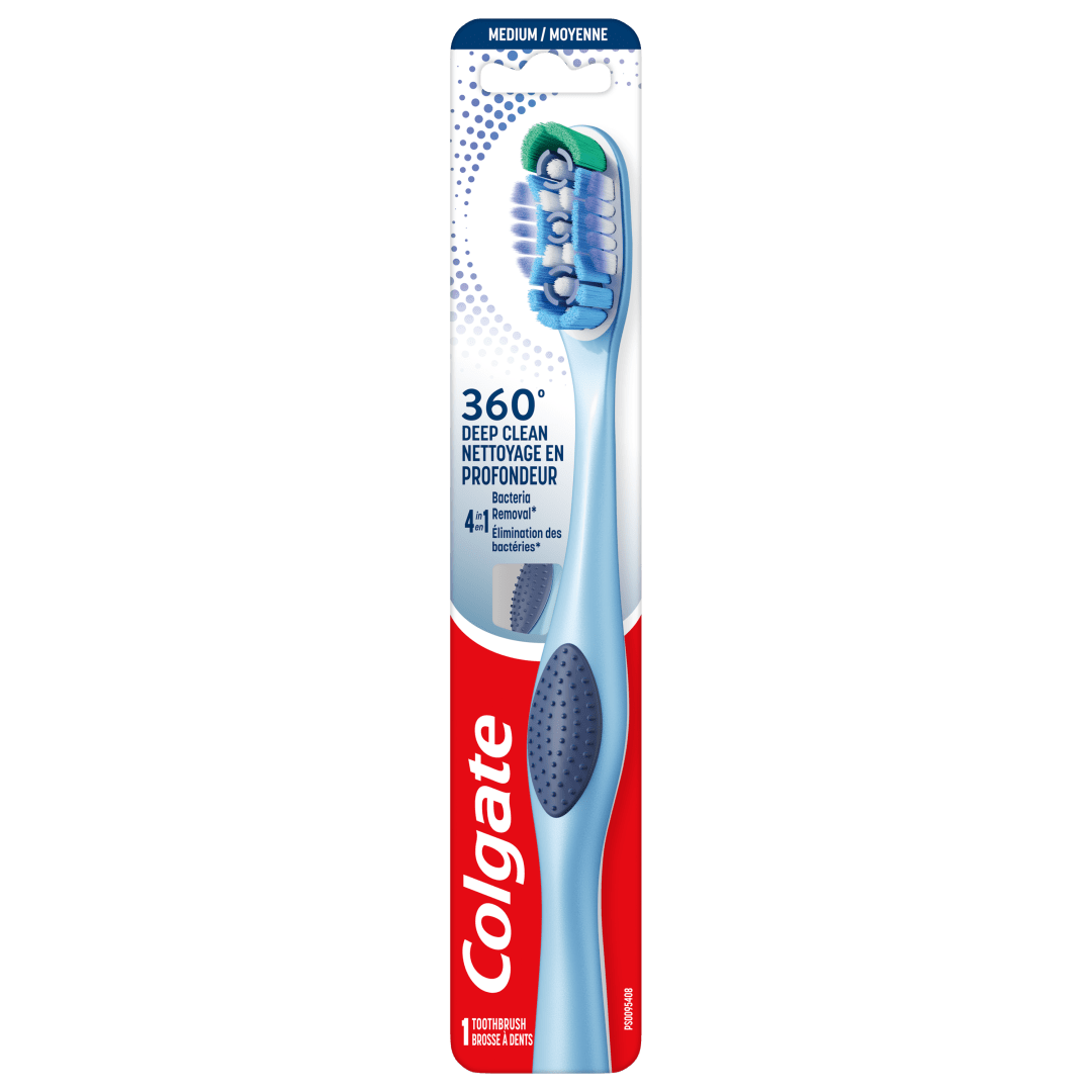 Colgate 360° Toothbrush with Tongue and Cheek Cleaner, Medium