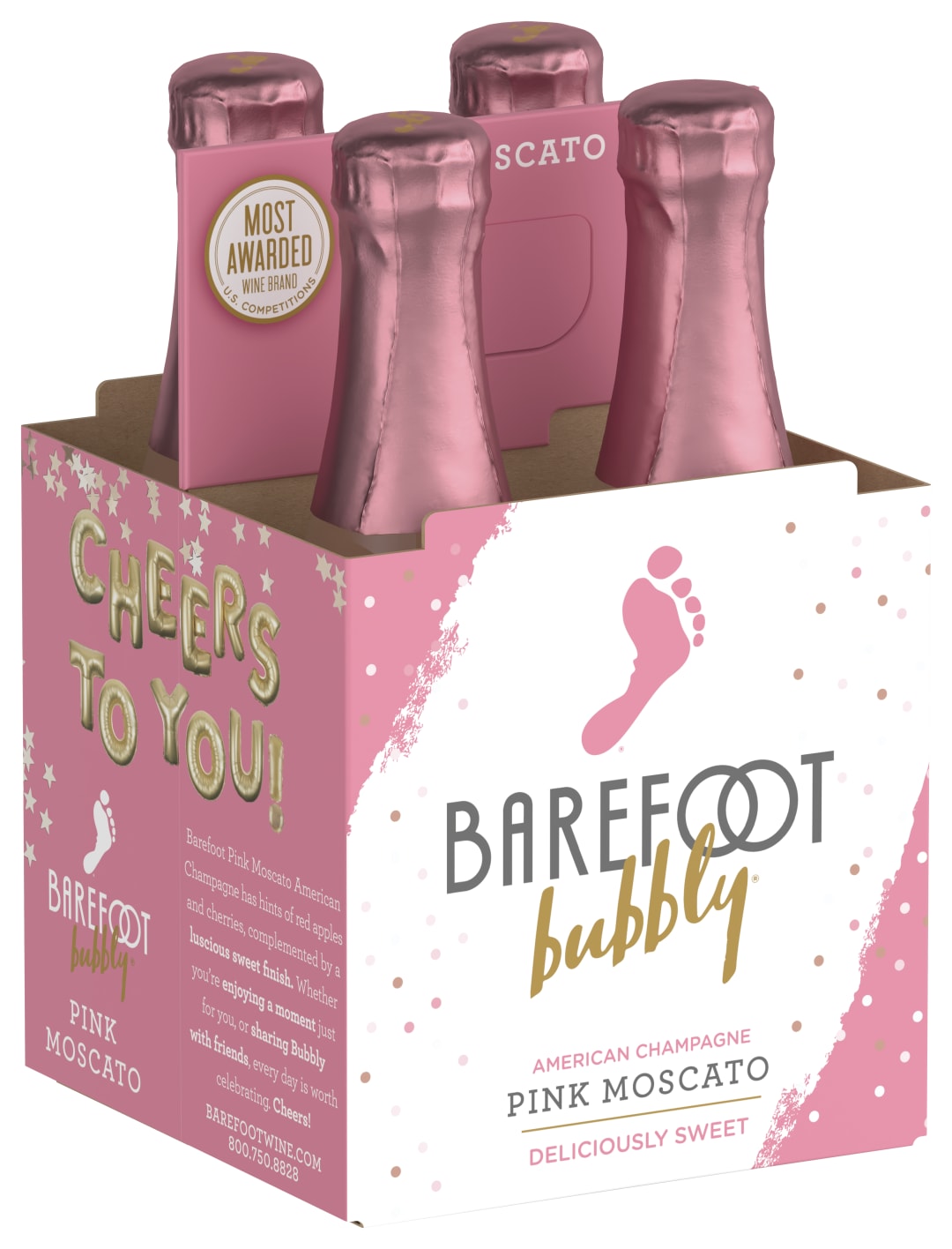 Barefoot Bubbly Pink Moscato Champagne Sparkling Wine 4 Single Serve 187ml Bottles