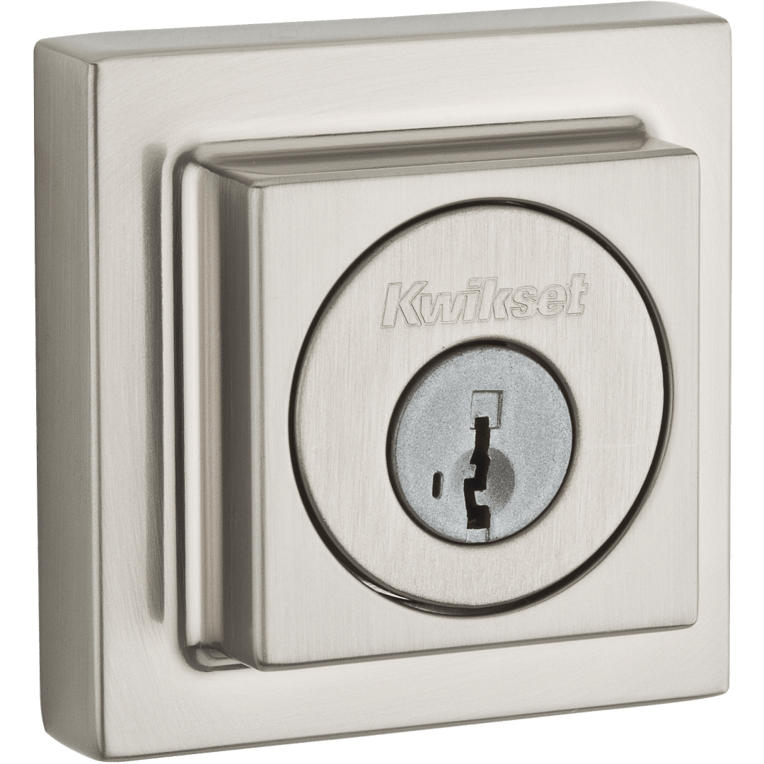 993 Contemporary Square Deadbolt, Keyed One Side, featuring SmartKey Security™ in Satin Nickel