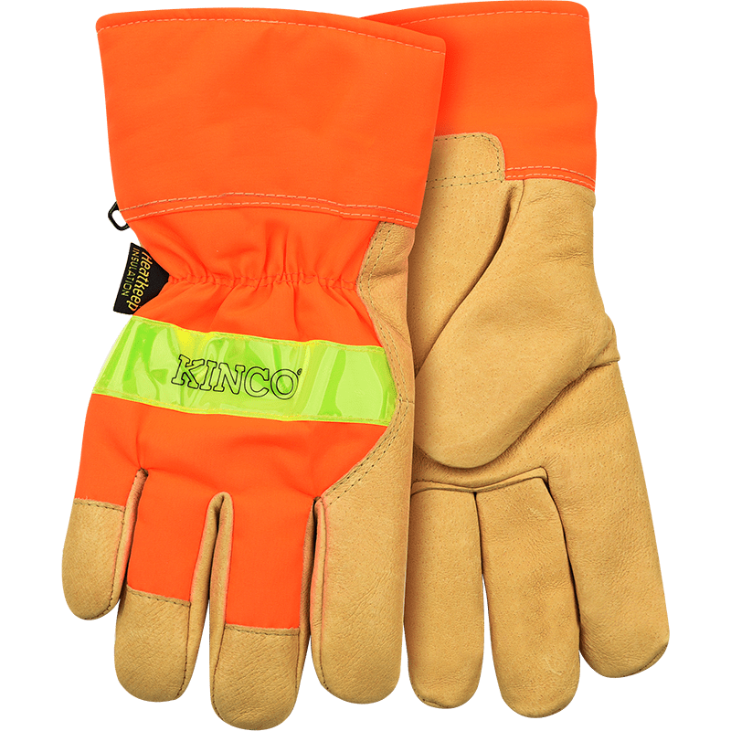 Imprinted Lined Hi-Vis Orange Grain Pigskin Palm with Safety Cuff