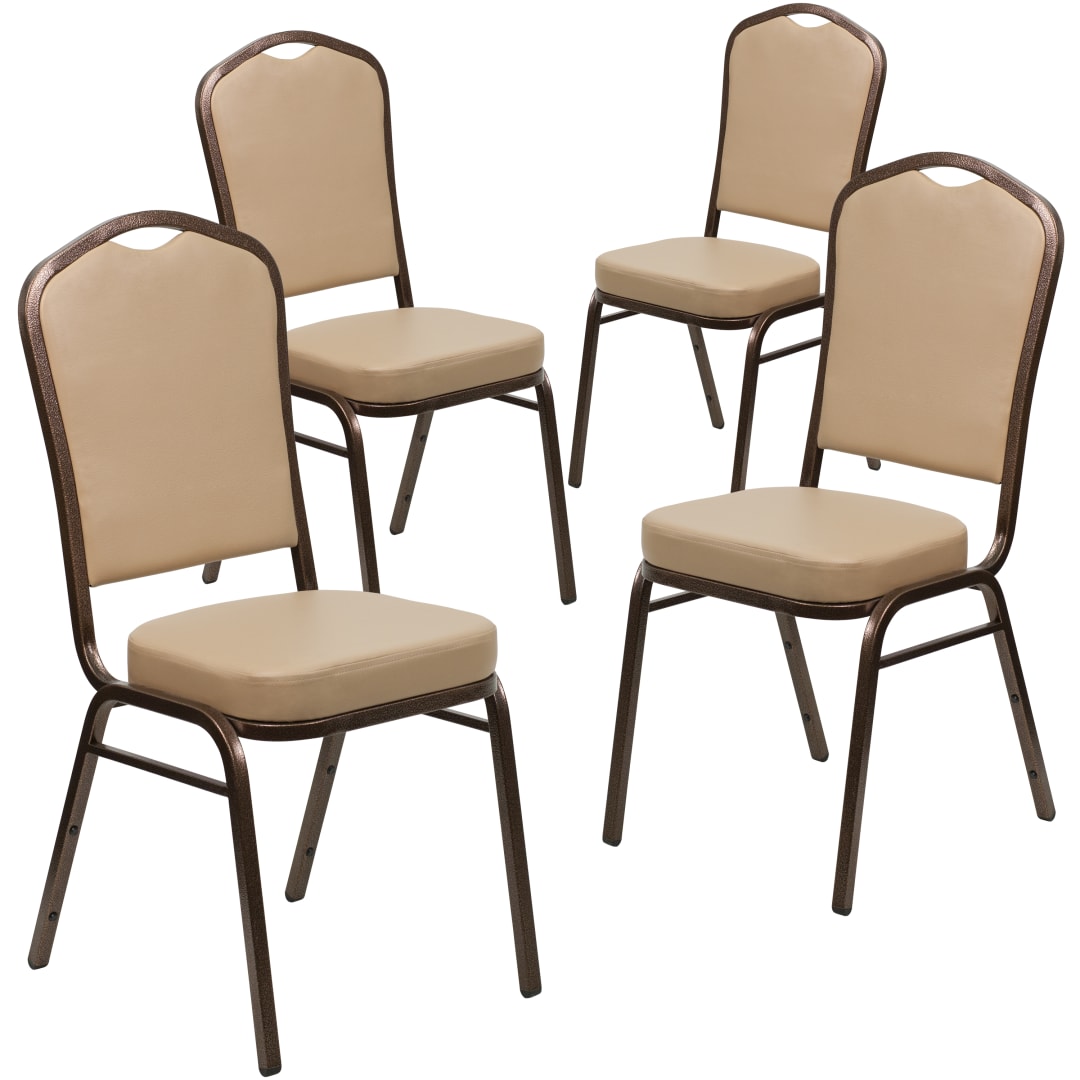 4 Pack HERCULES Series Crown Back Stacking Banquet Chair in Tan Vinyl - Copper Vein Frame