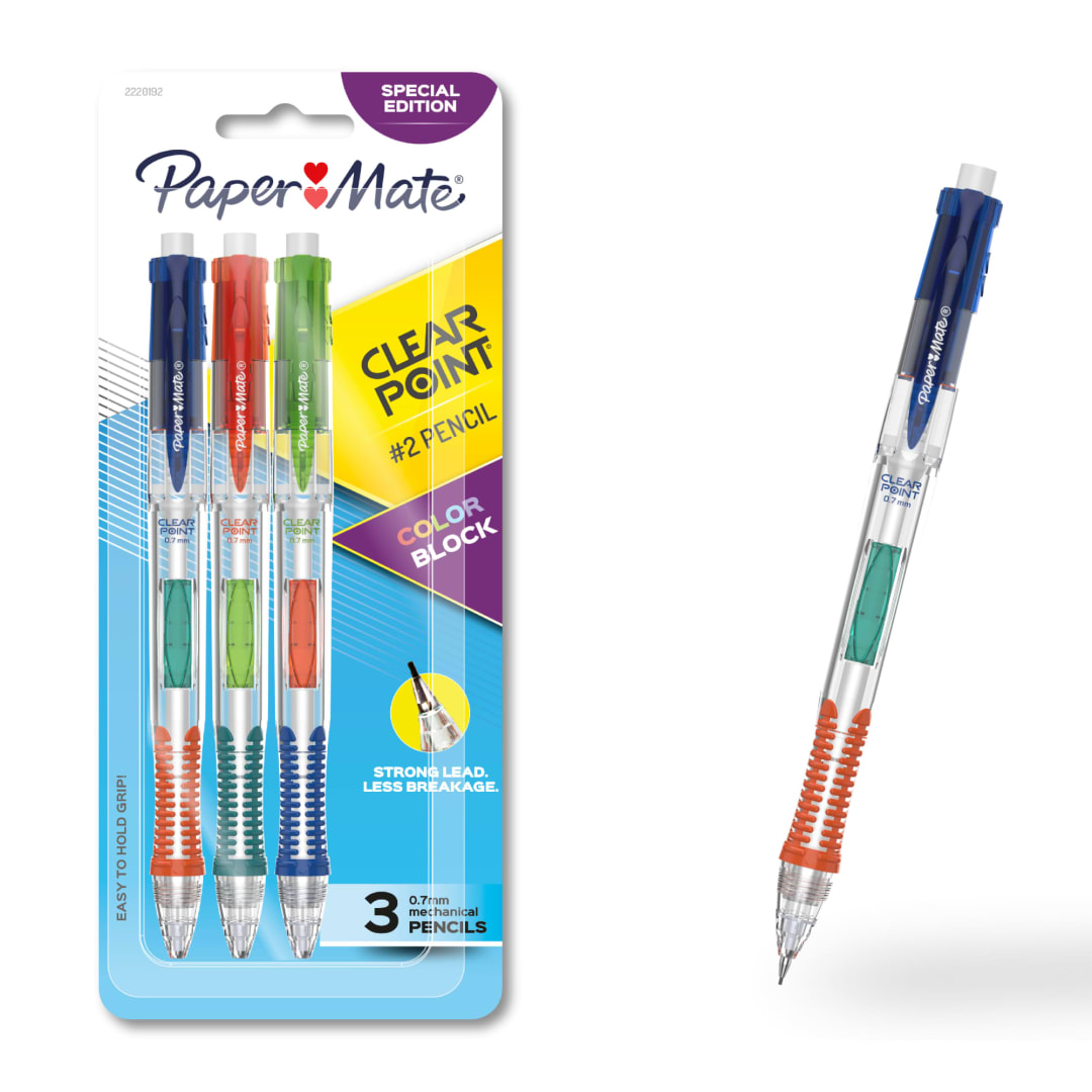 Paper Mate Clearpoint Mechanical Pencil, Color Block Special Edition, HB #2 Lead (0.7mm), 3 Count