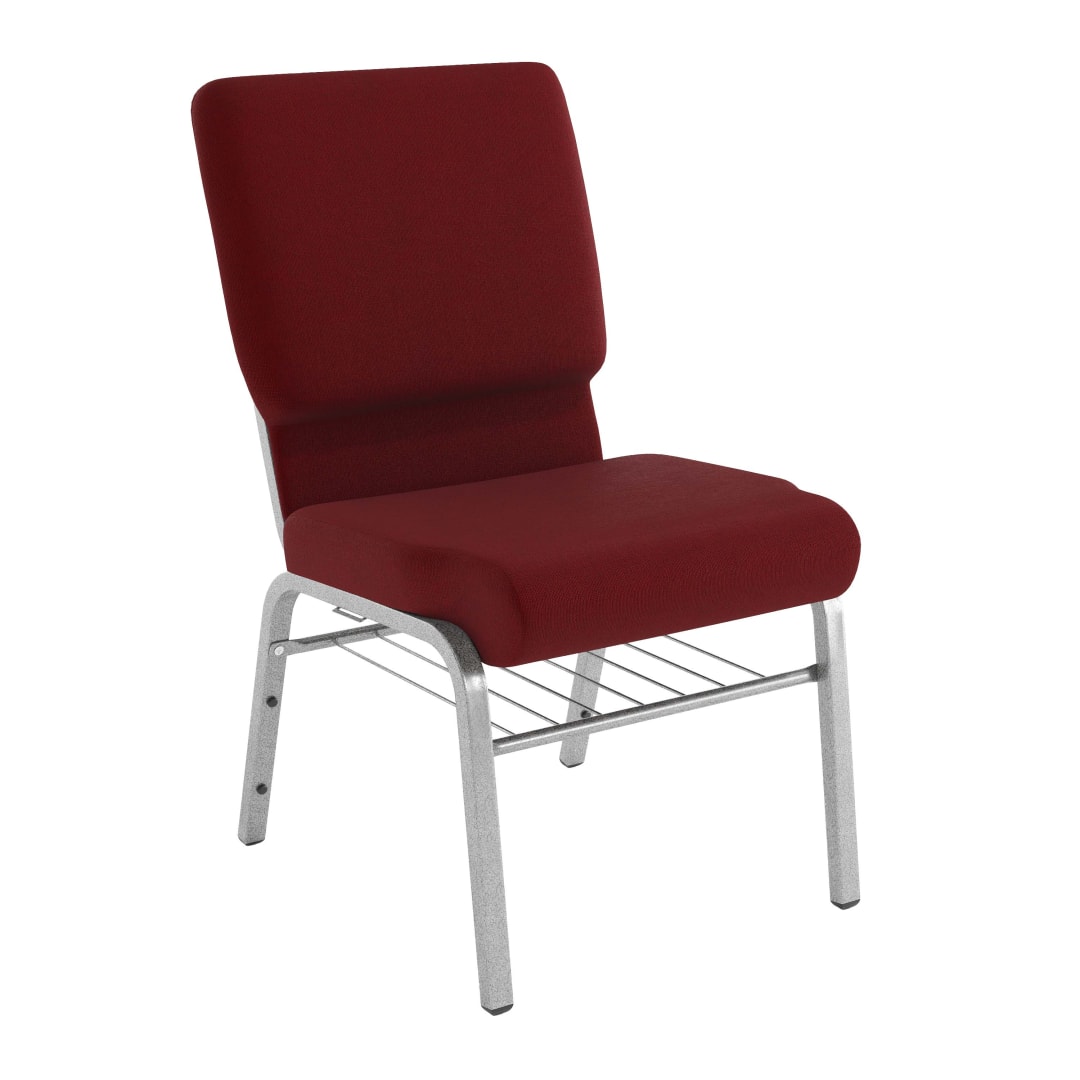 20 Pack HERCULES Series 18.5''W Church Chair in Burgundy Fabric with Book Rack - Silver Vein Frame